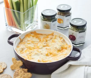 Epicure's Extraordinary Cheese Dip. Pictured with the 3 Gluten Free dip mixes needed to make this crowd pleasing dip.