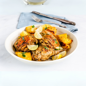 Zesty, herb-infused grilled chicken can be made with Epicure Chicken Souvlaki Seasoning, paired with roasted potatoes and fresh lemon. This Mediterranean favourite is back August 2025.